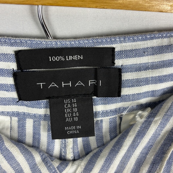 Tahari Womens Wide Leg 100% Linen Pants Sz 14 Blue White Stripe Beach Breathable - Picture 3 of 9